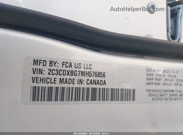 2C3CDXBG7MH576856 2021 DODGE CHARGER Silver Engine compartment view