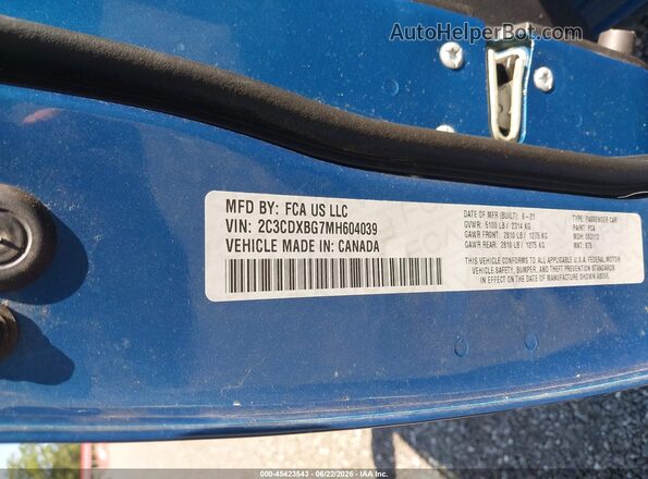 2C3CDXBG7MH604039 2021 DODGE CHARGER Blue Vista del compartimento del motor