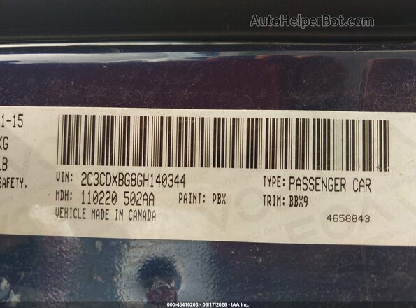 2C3CDXBG8GH140344 2016 DODGE CHARGER Синий Вид подкапотного пространства