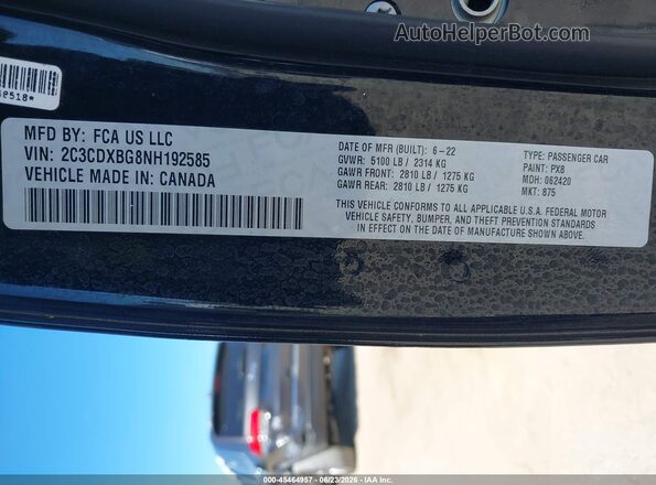 2C3CDXBG8NH192585 2022 DODGE CHARGER Black Vista del compartimento del motor