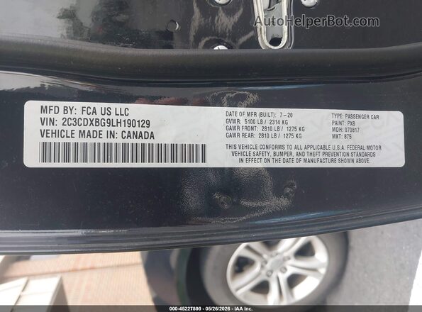 2C3CDXBG9LH190129 2020 DODGE CHARGER Black ძრავის განყოფილების ხედი