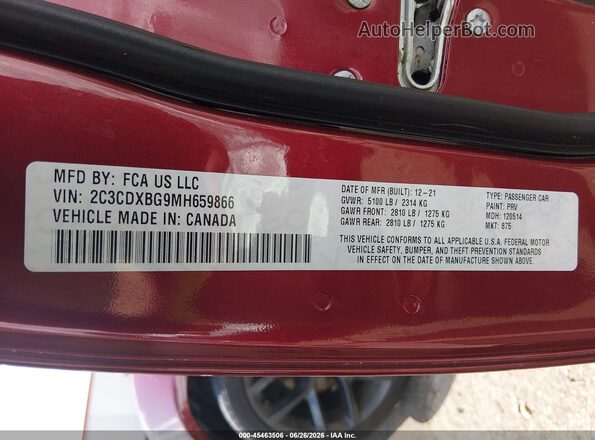 2C3CDXBG9MH659866 2021 DODGE CHARGER Red Вид підкапотного простору