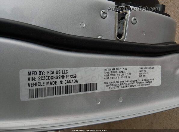 2C3CDXBG9NH197259 2022 DODGE CHARGER Silver Engine compartment view