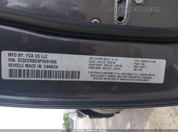 2C3CDXBG9PH591606 2023 DODGE CHARGER Gray Vista del compartimento del motor
