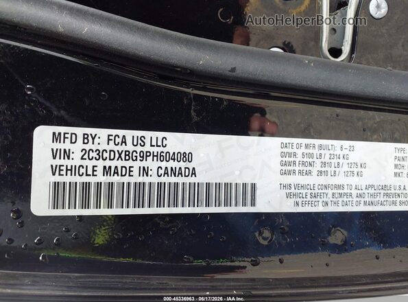 2C3CDXBG9PH604080 2023 DODGE CHARGER Black Vista del compartimento del motor
