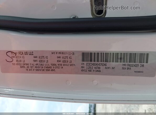 2C3CDXBGXKH576346 2019 DODGE CHARGER Белый Вид подкапотного пространства