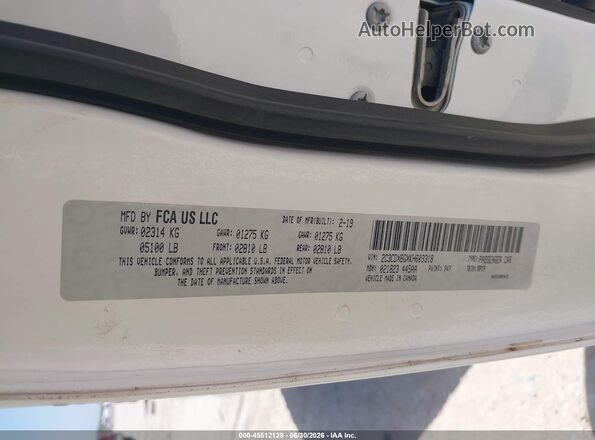 2C3CDXBGXKH603318 2019 DODGE CHARGER White Вид підкапотного простору