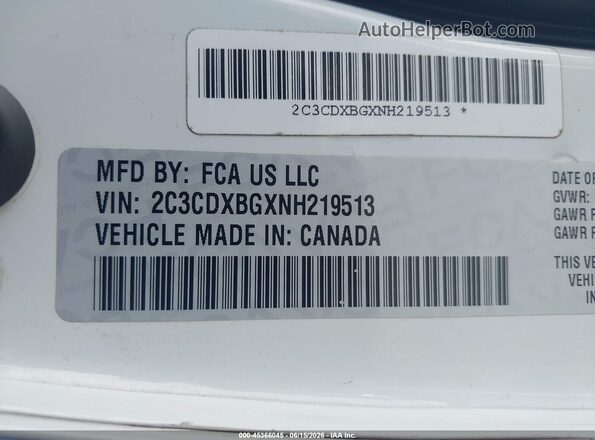 2C3CDXBGXNH219513 2022 DODGE CHARGER Белый Вид подкапотного пространства