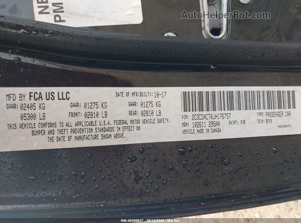2C3CDXCT0JH176757 2018 DODGE CHARGER Black Engine compartment view