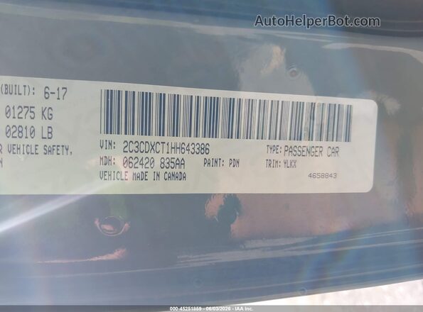 2C3CDXCT1HH643386 2017 DODGE CHARGER Gray Widok komory silnika