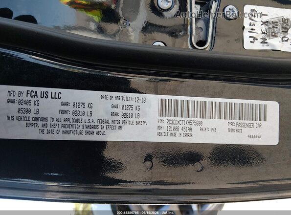 2C3CDXCT1KH575680 2019 DODGE CHARGER Черный Вид подкапотного пространства