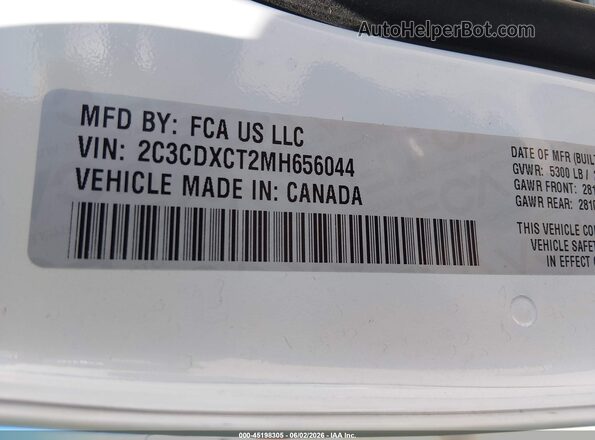 2C3CDXCT2MH656044 2021 DODGE CHARGER White 