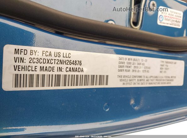 2C3CDXCT2NH264876 2022 DODGE CHARGER Blue Շարժիչի բաժամունքի տեսք