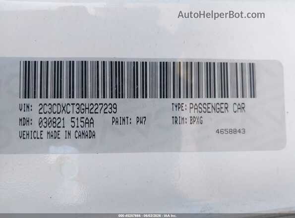 2C3CDXCT3GH227239 2016 DODGE CHARGER White ძრავის განყოფილების ხედი