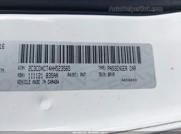 2C3CDXCT4HH523565 2017 DODGE CHARGER White ძრავის განყოფილების ხედი