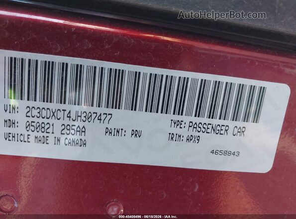 2C3CDXCT4JH307477 2018 DODGE CHARGER Maroon Vista del compartimento del motor
