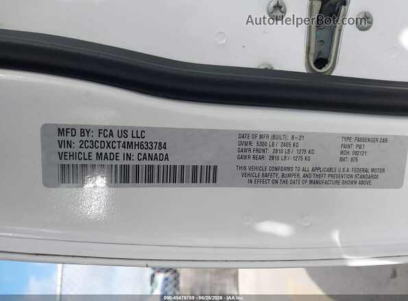 2C3CDXCT4MH633784 2021 DODGE CHARGER White Widok komory silnika