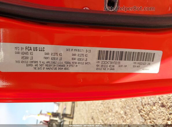 2C3CDXCT6KH722155 2019 DODGE CHARGER Orange Vista del compartimento del motor