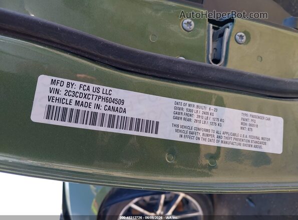 2C3CDXCT7PH604509 2023 DODGE CHARGER Green Engine compartment view