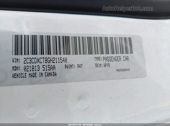 2C3CDXCT8GH211540 2016 DODGE CHARGER Белый Вид подкапотного пространства