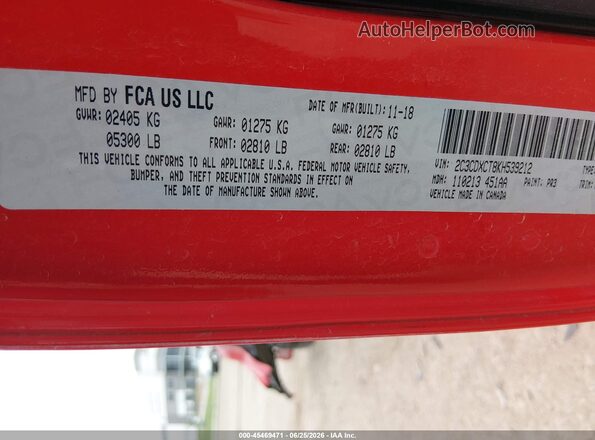 2C3CDXCT8KH539212 2019 DODGE CHARGER Red Vista del compartimento del motor
