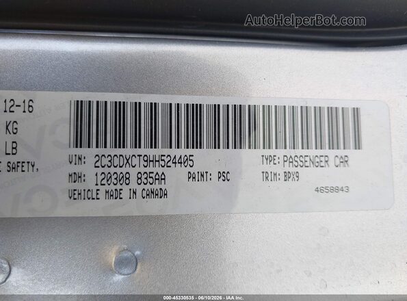 2C3CDXCT9HH524405 2017 DODGE CHARGER Silver Widok komory silnika
