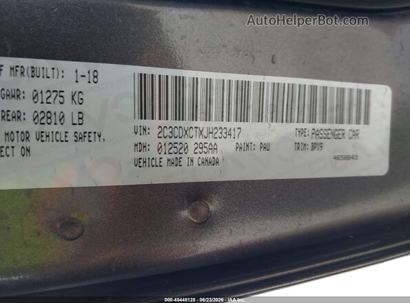 2C3CDXCTXJH233417 2018 DODGE CHARGER Gray Շարժիչի բաժամունքի տեսք