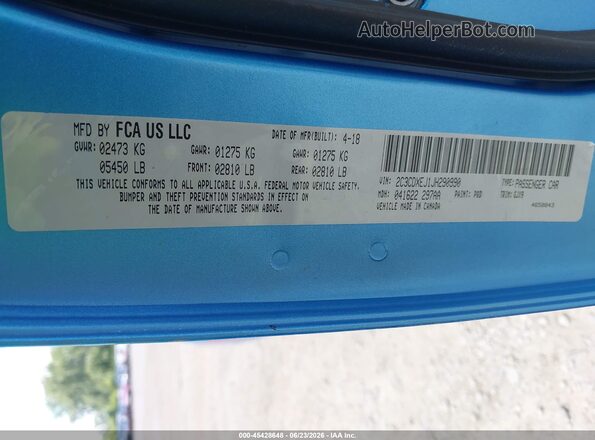 2C3CDXEJ1JH290990 2018 DODGE CHARGER Синий Вид подкапотного пространства