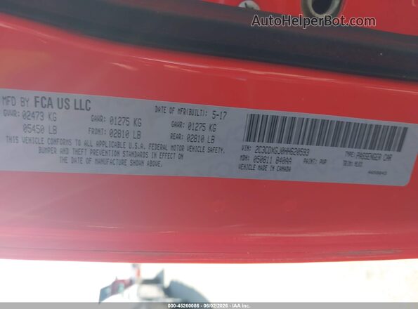 2C3CDXGJ0HH620593 2017 DODGE CHARGER Orange Vista del compartimento del motor