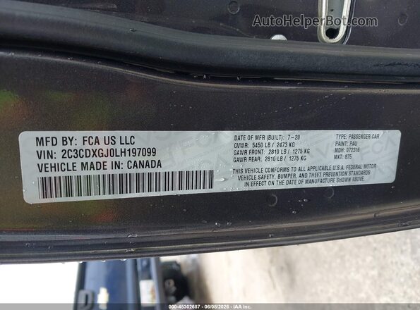2C3CDXGJ0LH197099 2020 DODGE CHARGER Gray 