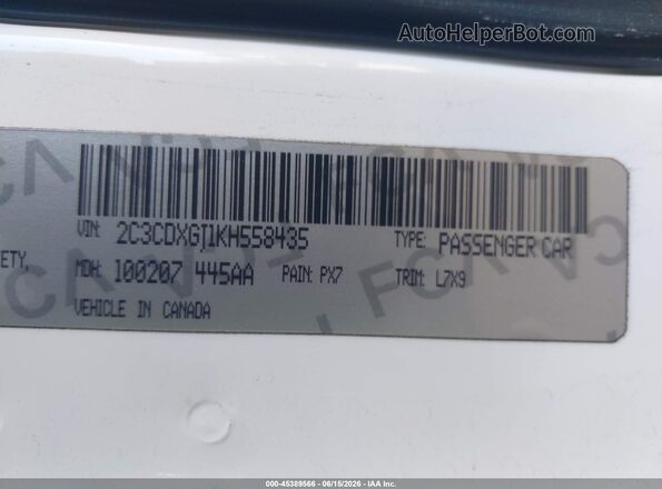 2C3CDXGJ1KH558435 2019 DODGE CHARGER White Widok komory silnika