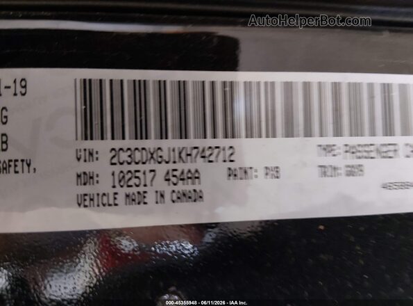 2C3CDXGJ1KH742712 2019 DODGE CHARGER Black Widok komory silnika