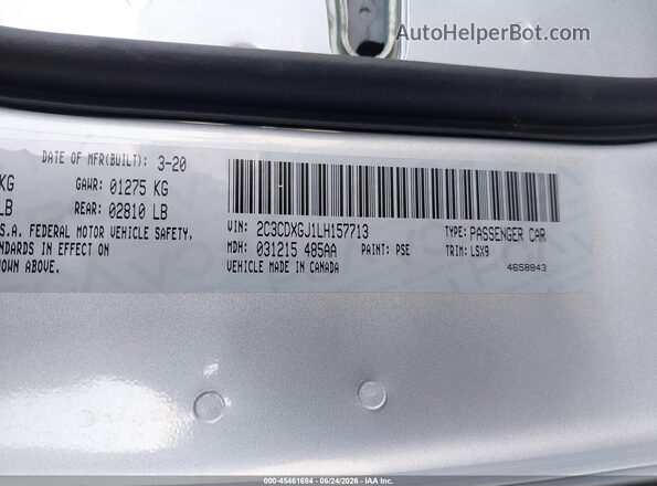 2C3CDXGJ1LH157713 2020 DODGE CHARGER Silver Вид підкапотного простору