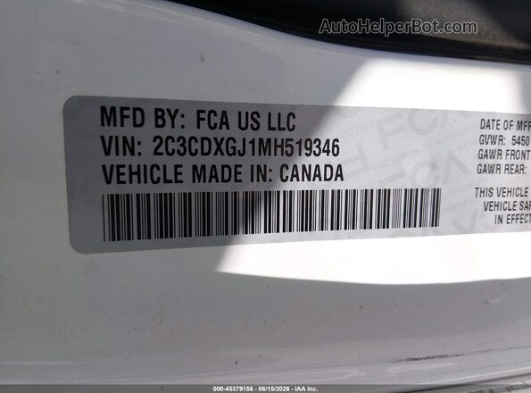 2C3CDXGJ1MH519346 2021 DODGE CHARGER White Vista del compartimento del motor
