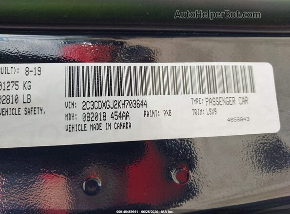 2C3CDXGJ2KH703644 2019 DODGE CHARGER Black ძრავის განყოფილების ხედი
