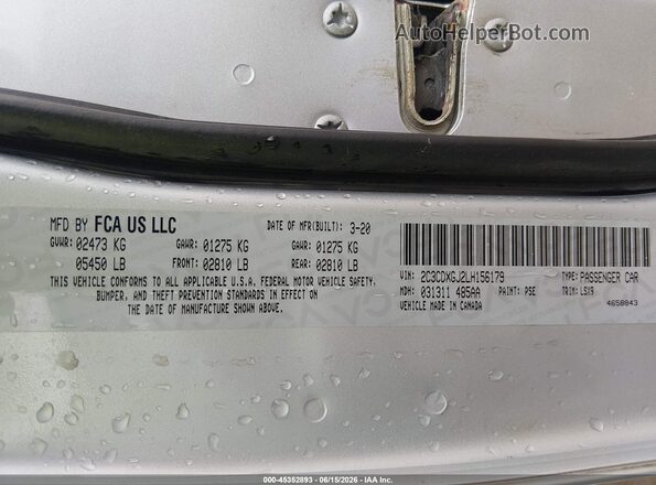 2C3CDXGJ2LH156179 2020 DODGE CHARGER Gray Շարժիչի բաժամունքի տեսք