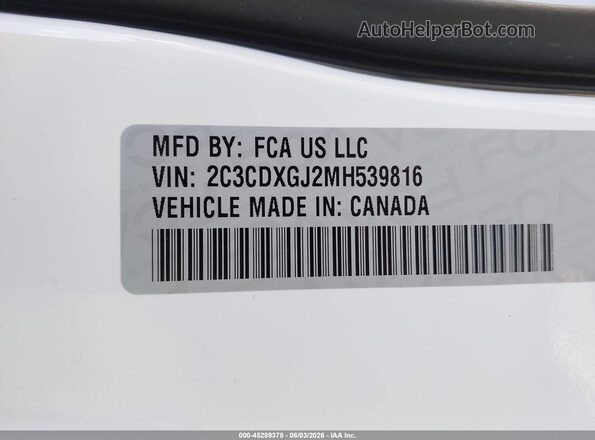 2C3CDXGJ2MH539816 2021 DODGE CHARGER Белый Вид подкапотного пространства