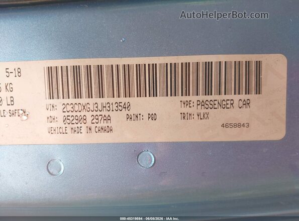 2C3CDXGJ3JH313540 2018 DODGE CHARGER Blue Vista del compartimento del motor