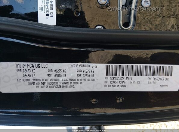 2C3CDXGJ6GH132814 2016 DODGE CHARGER Black ძრავის განყოფილების ხედი