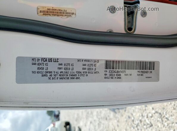 2C3CDXGJ6KH742575 2019 DODGE CHARGER White VIN կոդի պիտակի տեսք
