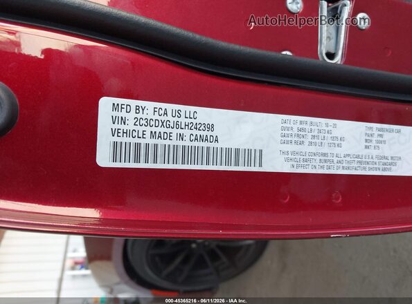 2C3CDXGJ6LH242398 2020 DODGE CHARGER Burgundy Շարժիչի բաժամունքի տեսք