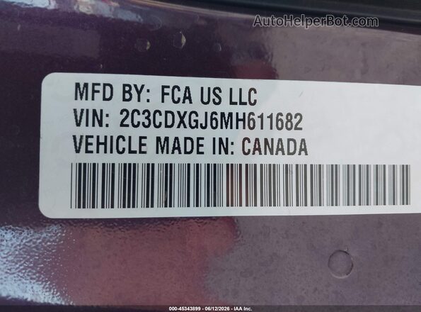2C3CDXGJ6MH611682 2021 DODGE CHARGER Purple Widok komory silnika