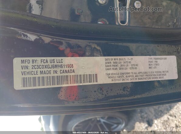 2C3CDXGJ6MH611908 2021 DODGE CHARGER Black Вид підкапотного простору