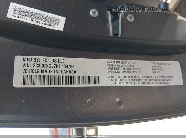 2C3CDXGJ7NH134780 2022 DODGE CHARGER Gray ძრავის განყოფილების ხედი
