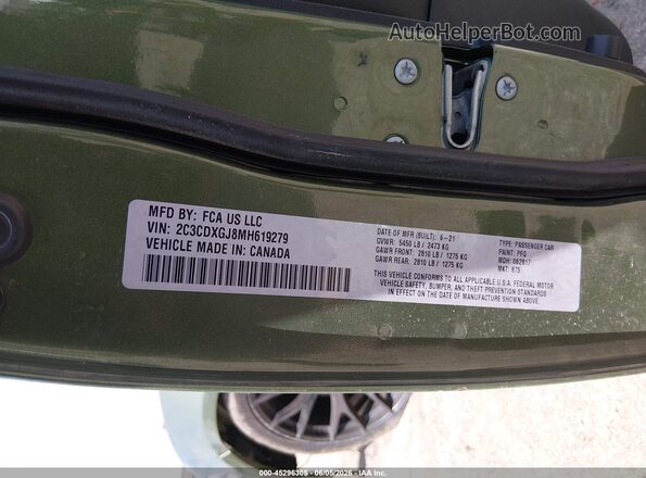 2C3CDXGJ8MH619279 2021 DODGE CHARGER Зеленый Вид подкапотного пространства