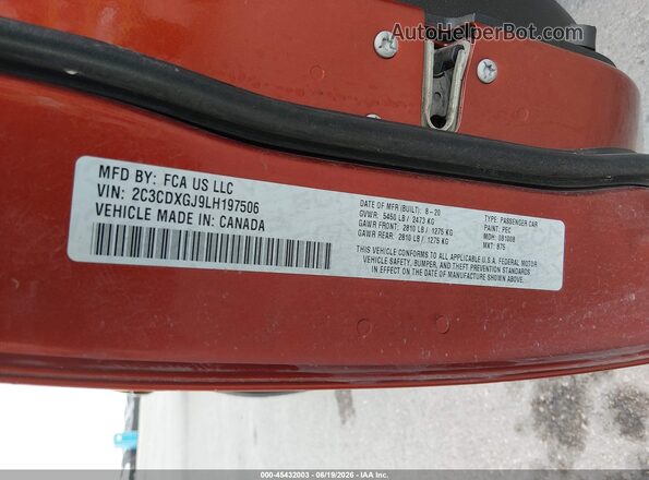 2C3CDXGJ9LH197506 2020 DODGE CHARGER Orange Շարժիչի բաժամունքի տեսք