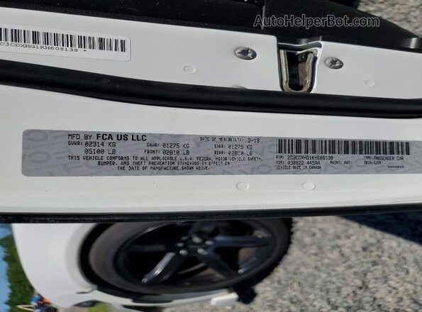 2C3CDXHG1KH608138 2019 DODGE CHARGER White 