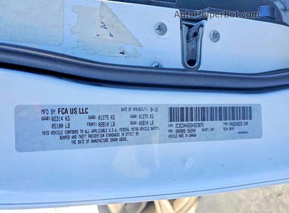 2C3CDXHG2GH323875 2016 DODGE CHARGER White 