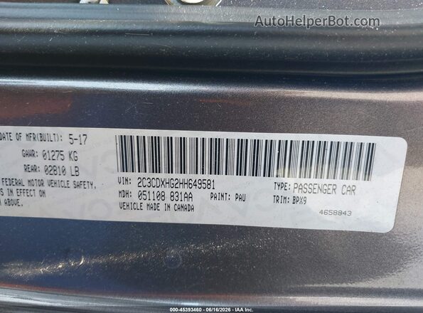 2C3CDXHG2HH649581 2017 DODGE CHARGER Gray Engine compartment view