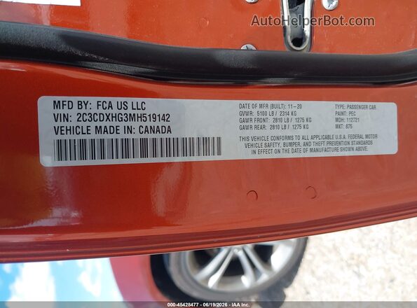 2C3CDXHG3MH519142 2021 DODGE CHARGER Orange Engine compartment view